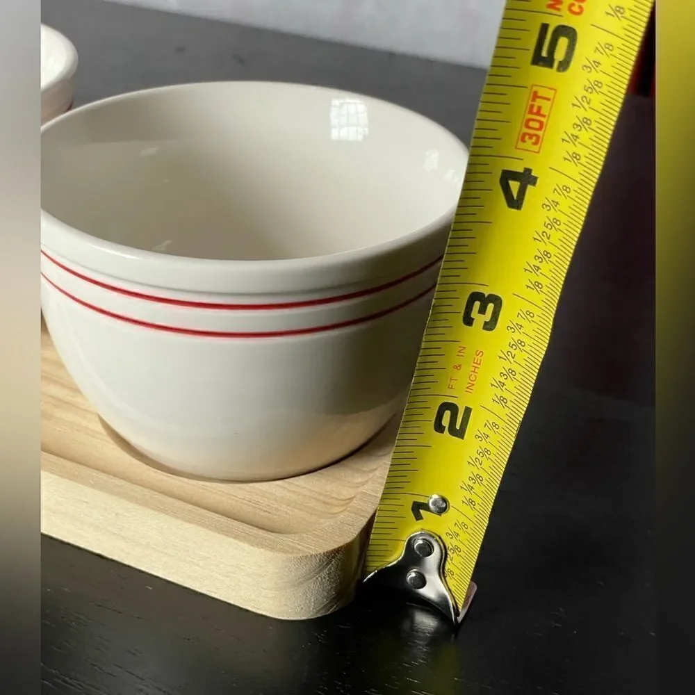 Hallmark Vintage 1970’s Trio of Small Ceramic Serving Bowls on Wooden Block